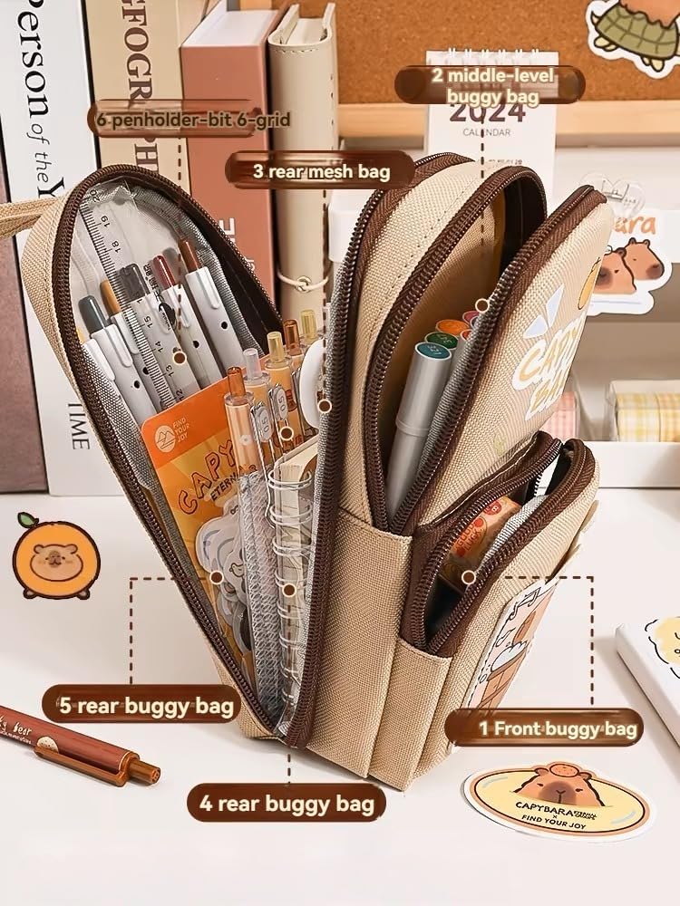 6-Layer Large Capacity Pen Pouch With 3 Compartments